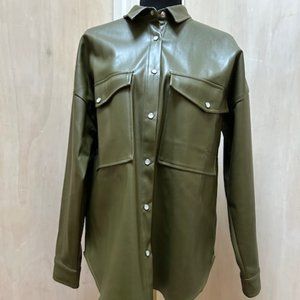 12th the Tribe Faux Leather Green Button Up S/M